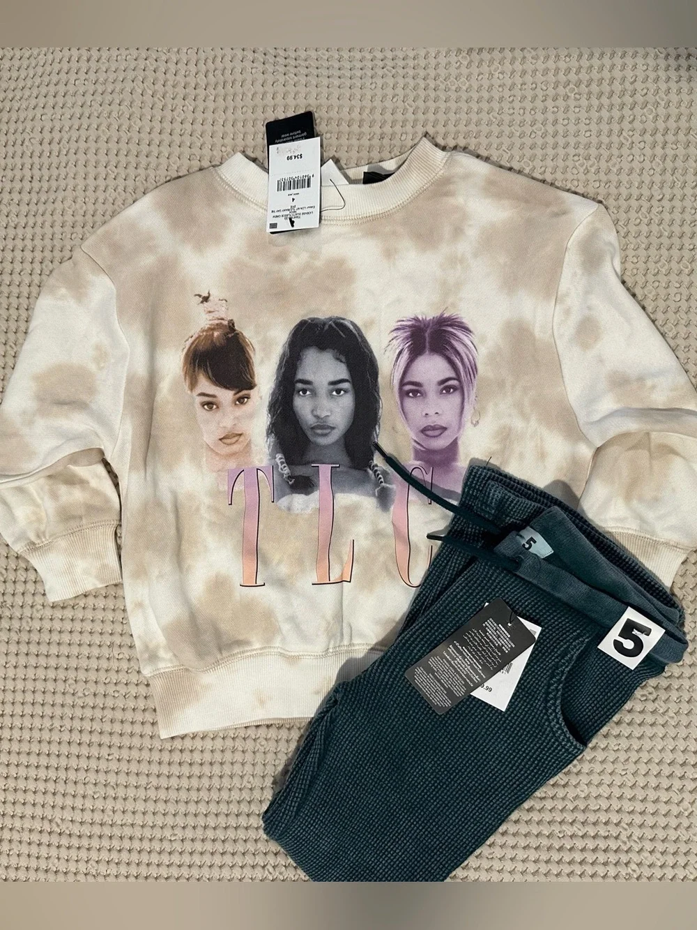Cotton On TLC Tie-Dye Crewneck Sweatshirt & Waffle Flare Leggings